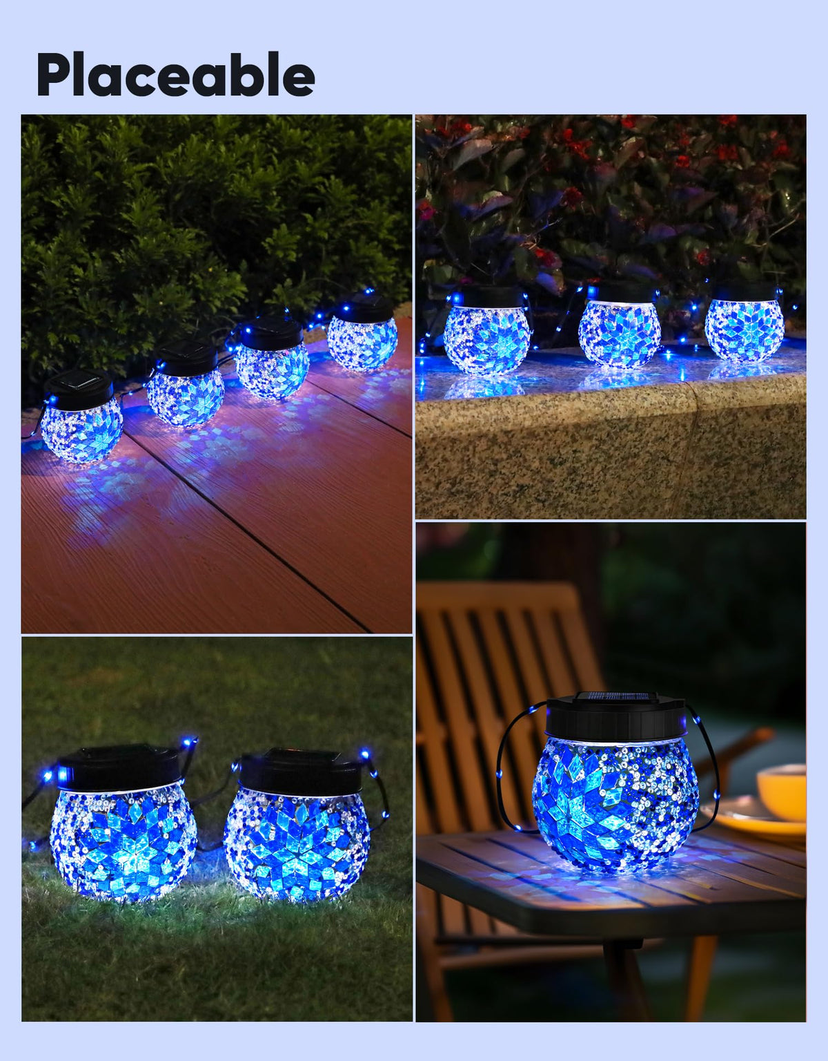 Mosaic Solar Lights Outdoor 6 Pack, Solar Hanging Lanterns Christmas Halloween Gifts for Women Mom Grandma, Waterproof Glass Globe Lights, Garden Patio Decor for Yard, Tree, Balcony, Cold