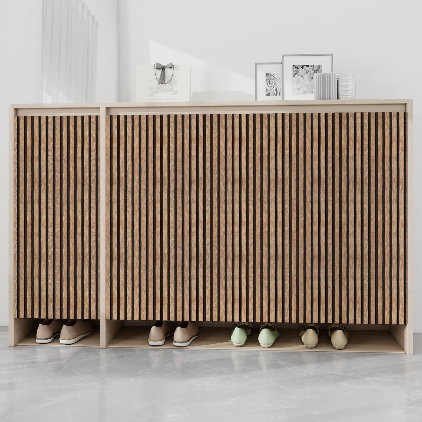 Yun-aeon Natural Wood Peel and Stick Wallpaper Wood Slats - 17.3"x 120" Tan Self-Adhesive Waterproof Vinyl Removable Wall Paper for Wall Decor Bedroom