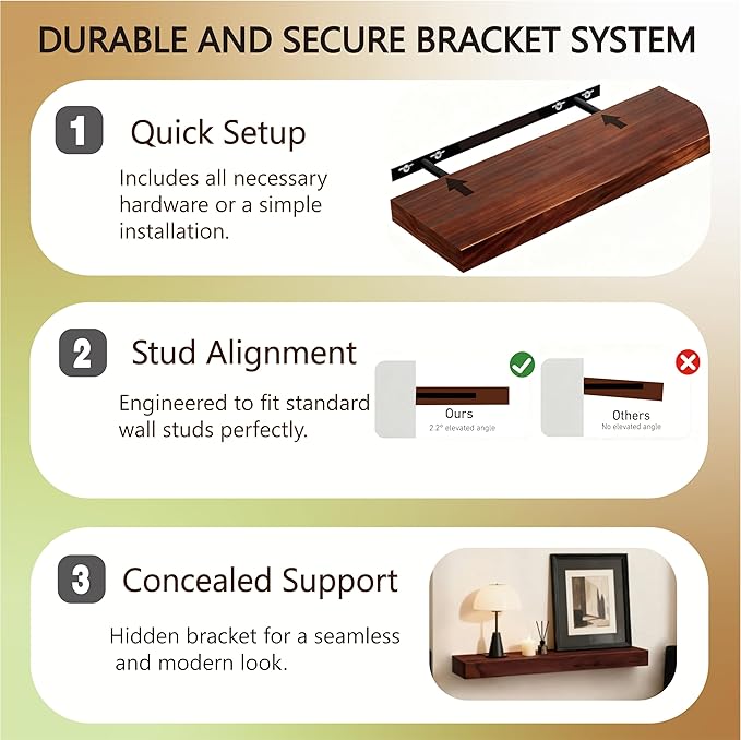 Solid Wood Floating Shelves, 31.5in Finished Real Wood Wall Shelves
