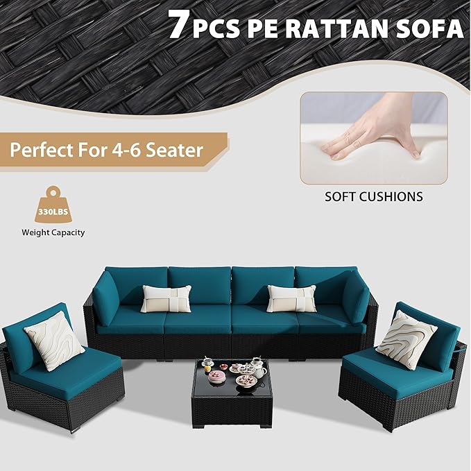 KIGOTY 7-Piece Patio Furniture Set, All-Weather PE Rattan Outdoor Sectional Sofa