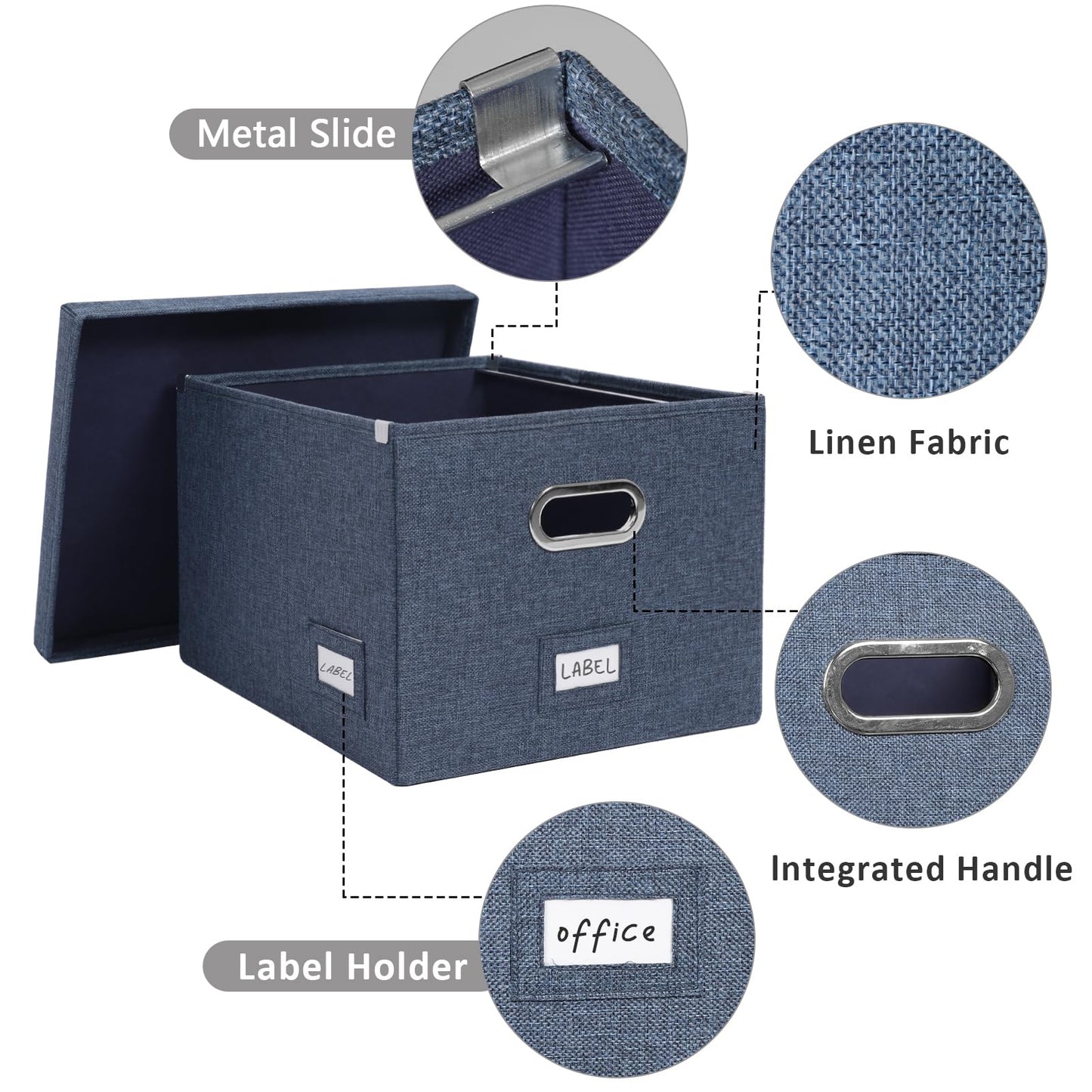 DYWMM File Organizer Collapsible Storage Box for Office File Box with Lids Document Organizer for Office and Home Easy Slide Durable Hanging File Box (Navy Blue)