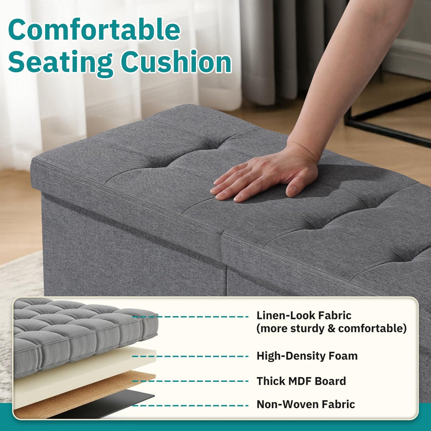 Snuvid 30-INCH Ottoman with Storage, Footrest Storage Bench, End of Bed Bench Coffee Table for Living Room, Bedroom, Entryway (Gray)