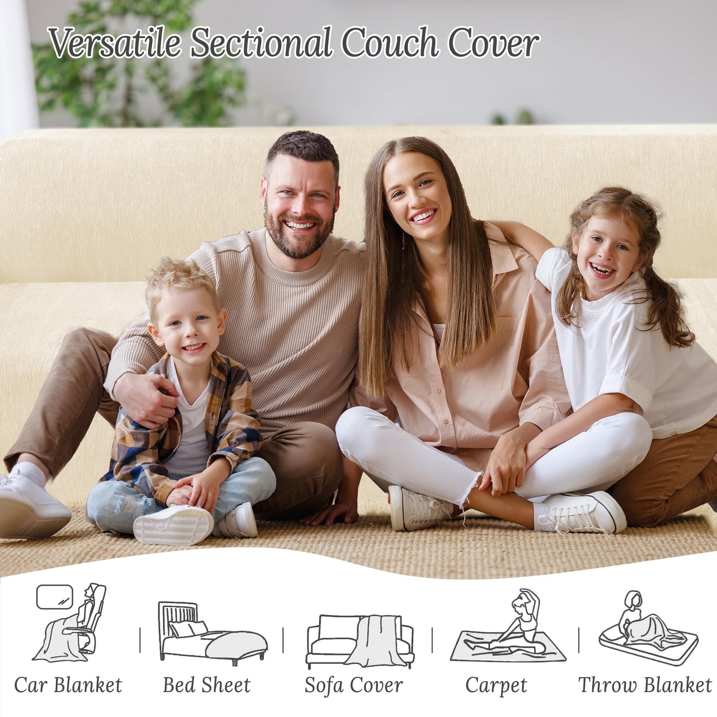 HDCAXKJ Corner Sectional Couch Covers for Dogs L Shape Sofa Cover with Tassel Chenille Super Soft Non Slip U Shaped Couch Cover Blanket Washable Sofa Slipcovers Protector (Light Beige, 91x276 inch)
