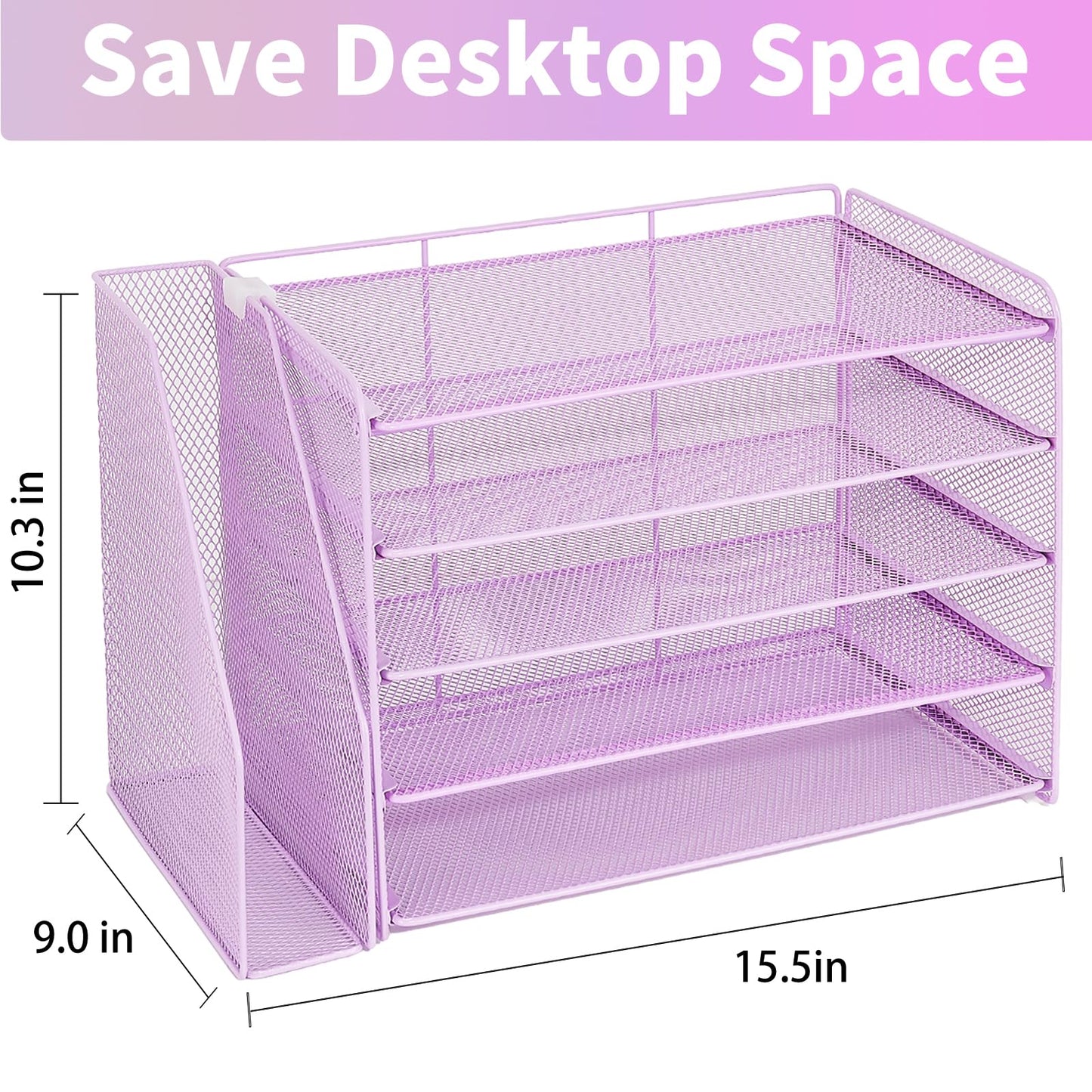 OPNICE Desk Organizer, 5-Tier Paper Organizer Letter Tray with Magazine Holder, Office Desk Accessories & Workspace Organizers, Desktop File Organizer for Office Supplies Storage, Purple