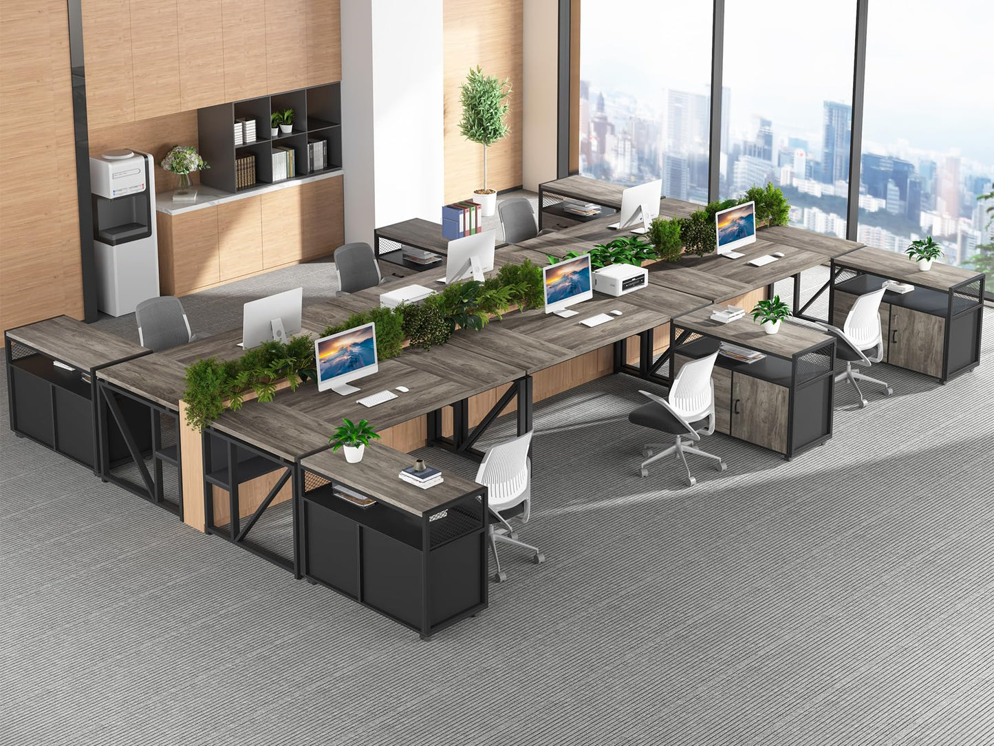 Tribesigns L Shaped Desk with Drawer Cabinet, 63" Executive Computer Desk and lateral File Cabinet, 2 Piece Home Office Furniture with Drawers for Hanging File, Doors with Locks (Gray, 63 inches)