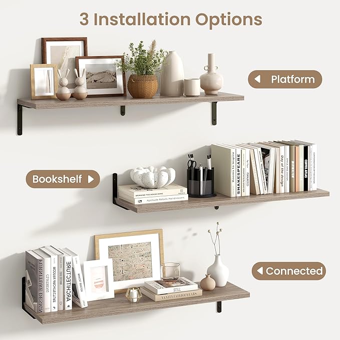 Fun Memories Deep Floating Shelves, 36W x 8D Floating Shelves Set of 2