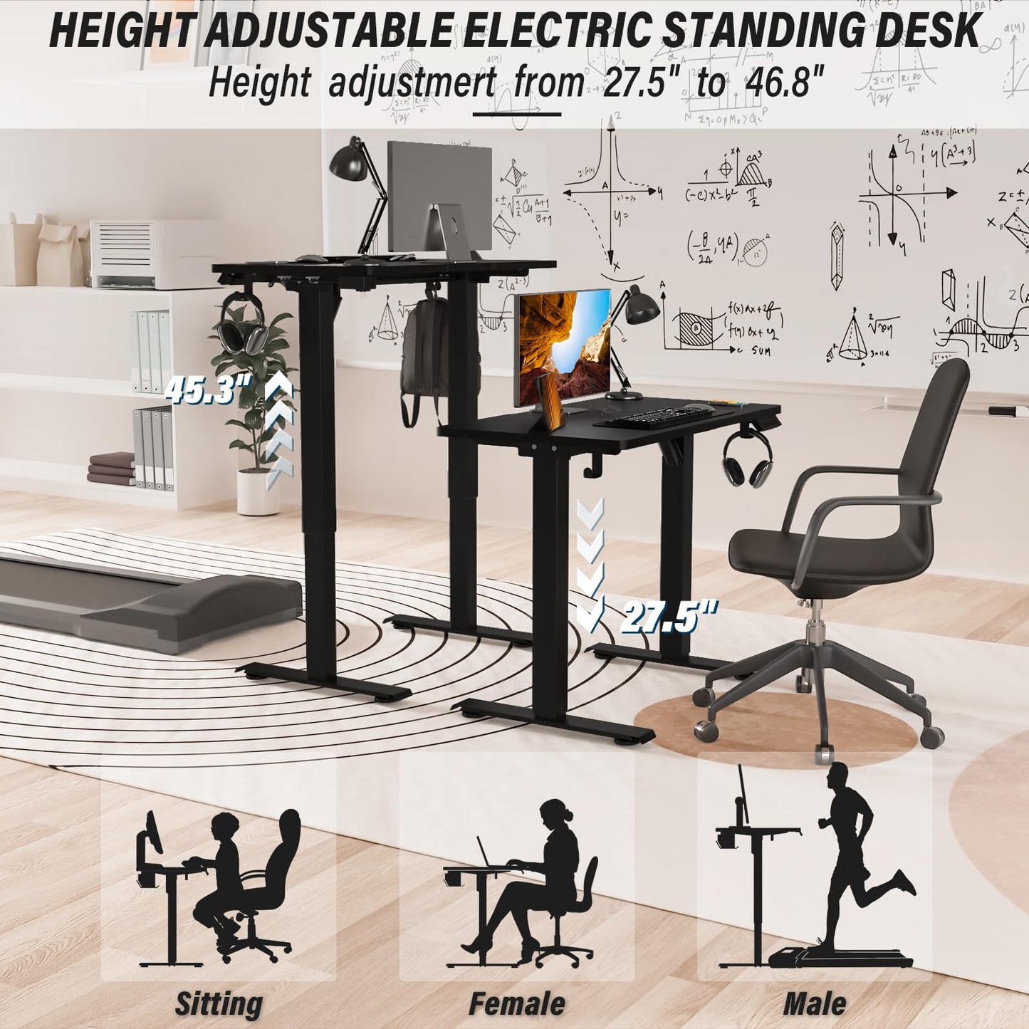 Kingant Standing Desk Height Adjustable Small Electric Stand Up Desks [32 x 24 Inch] - Ergonomic Sit Stand Desk Rising Desks for Home Office Computer Desk Stand Desk Workstation with Cable Management