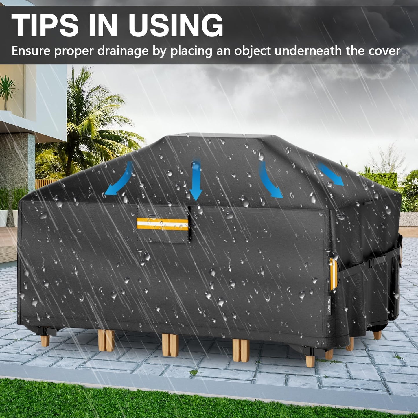 EVRBUL Rectangle Patio Table Cover, Waterproof Patio Furniture Covers, Heavy Duty 420D Patio Dining Set Cover 74"L x 47"W x 28"H, Outdoor 4-6 Chair Patio Table Cover with Air Vent Windproof Buckles