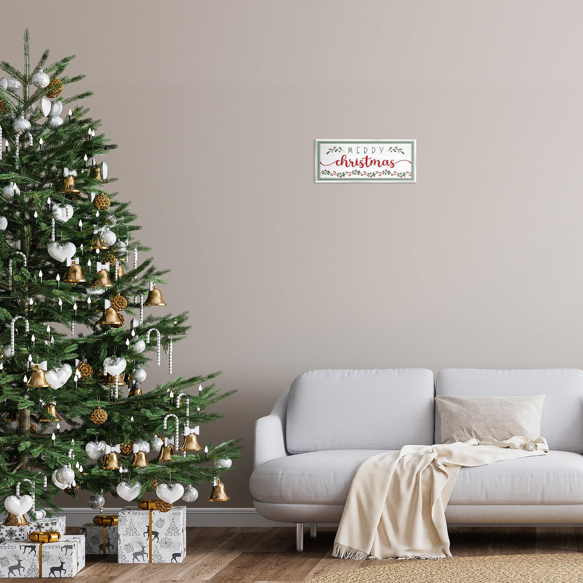 Stupell Industries Merry Christmas Phrase Festive Floral Holly Detail