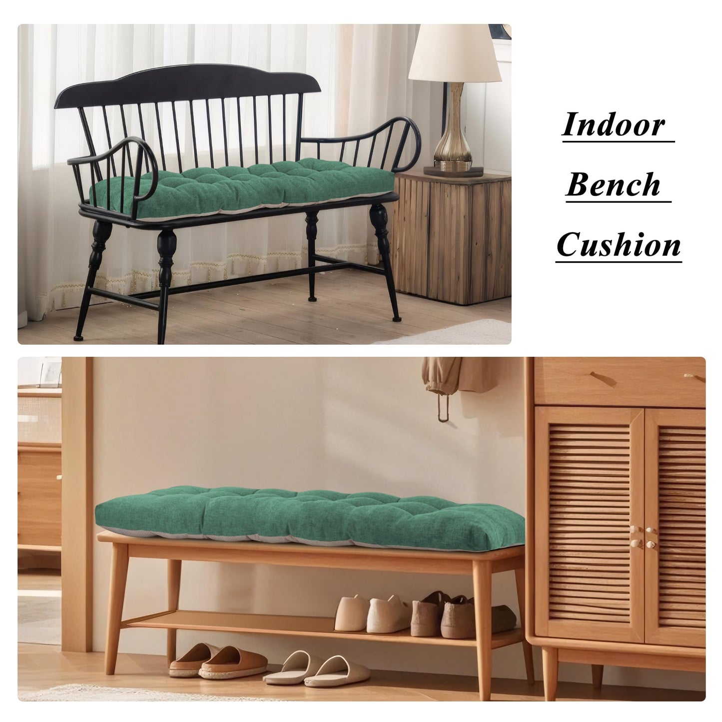 FlyGulls Bench Cushion for Indoor Furniture 48 x 19 inch Rectangle Bench Seat Cushion for Bay Window Entryway Bench Thick Textured Chair Cushion with Non-Slip Backing 1 Pack, Green