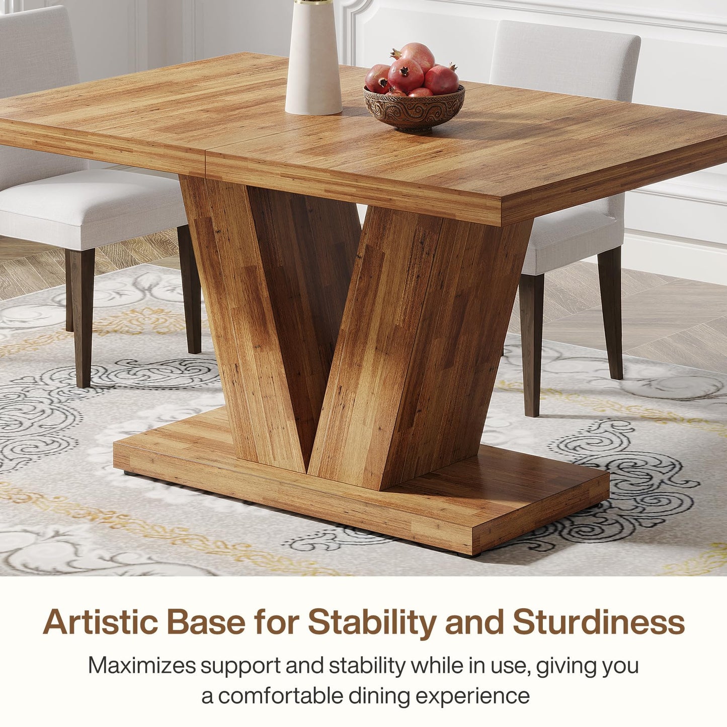 Tribesigns 47-Inch Dining Table for 4, Walnut Brown Kitchen Dinner Table with Heavy Duty Pedestal, Farmhouse Wooden Eating Table for Home, Dining Room, Small Space