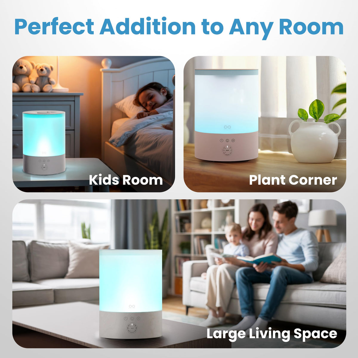 Everlasting Comfort 2.5L Top Fill Humidifier for Bedroom – Quiet, Easy to Fill & Clean, 24HR Runtime, Night Lights, Timer, Ultrasonic Cool Mist, Auto Shut-Off, Essential Oil Diffuser - White