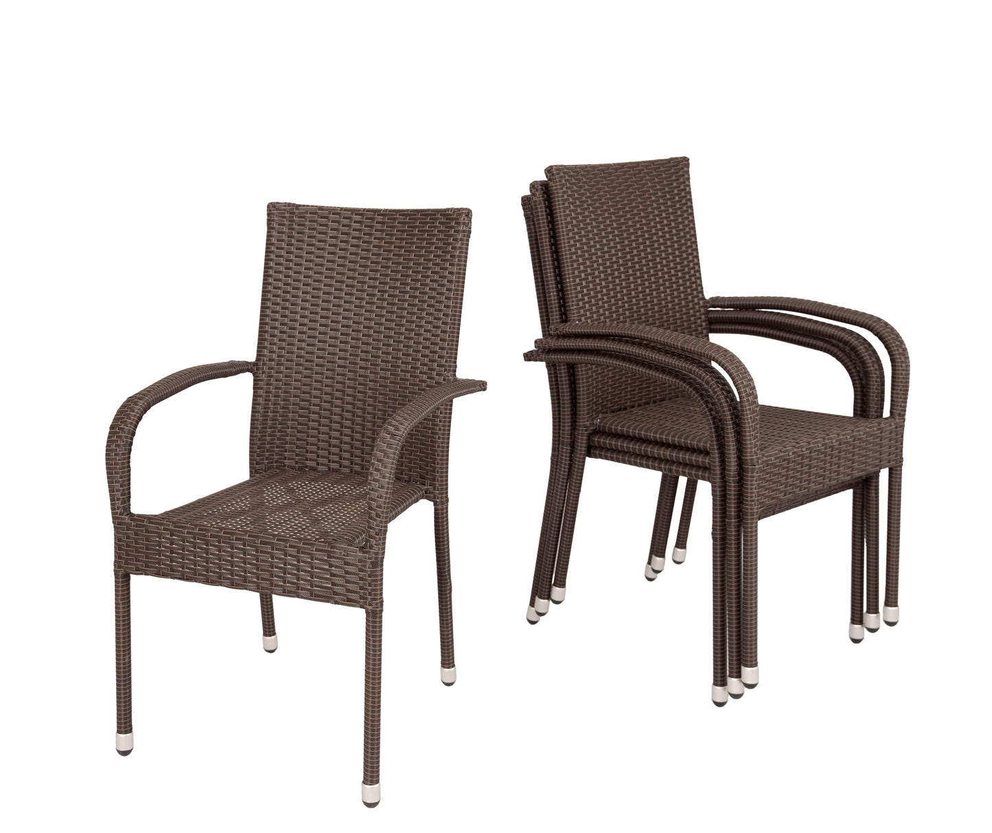 Morgan Outdoor Wicker Stacking Chair - Mocha - Set of 4 - Handwoven No Assembly All Weather Steel Powder Coated Frame Lightweight Indoor Outdoor Porch Backyard Lawn Garden Balcony - Patio Sense 62664