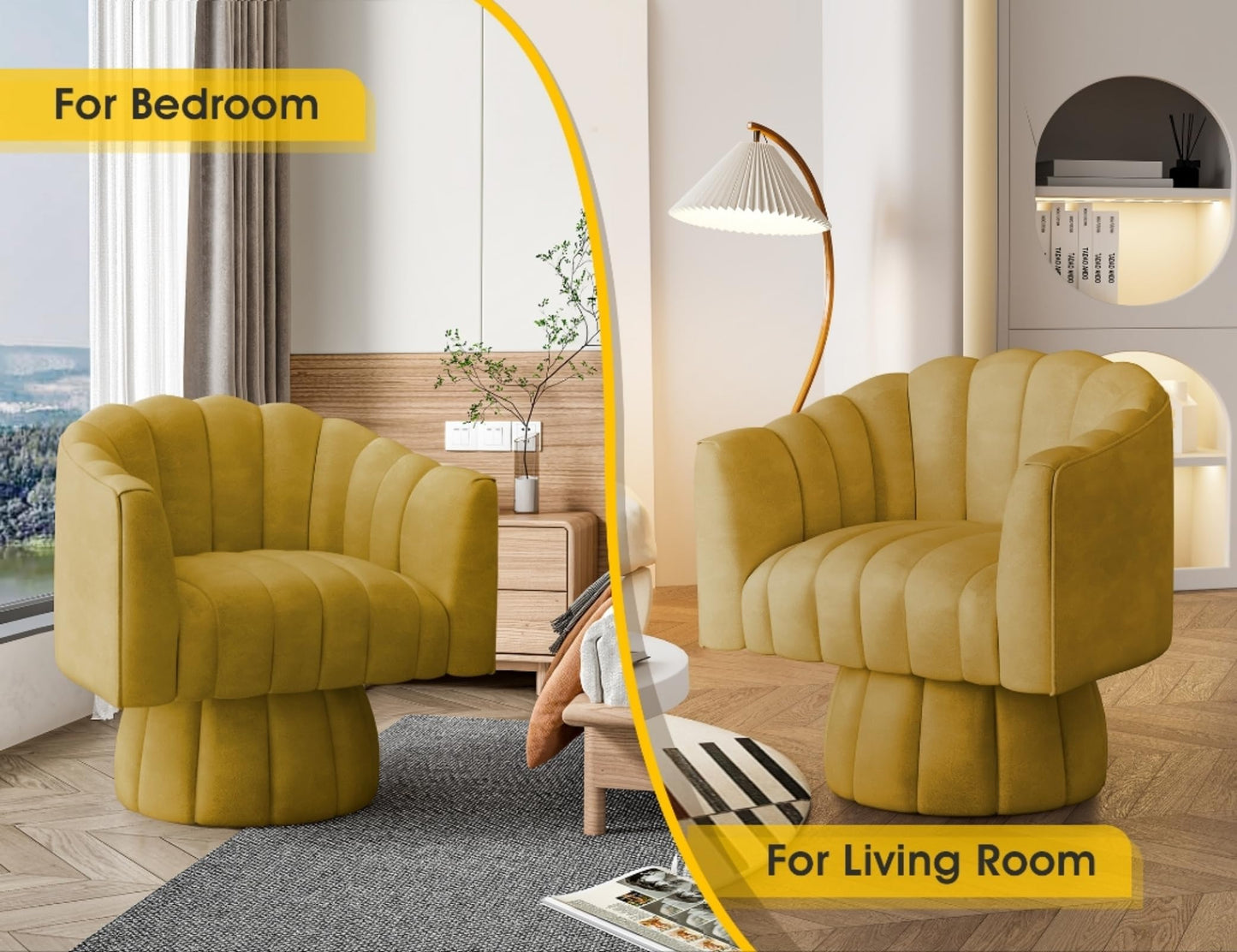 Dewhut Swivel Accent Chair, 360° Swivel Barrel Chair with Armrest, Faux Leather Upholstered Single Sofa Reading Chair for Living Room,Bedroom,Waiting Room(Mustard)