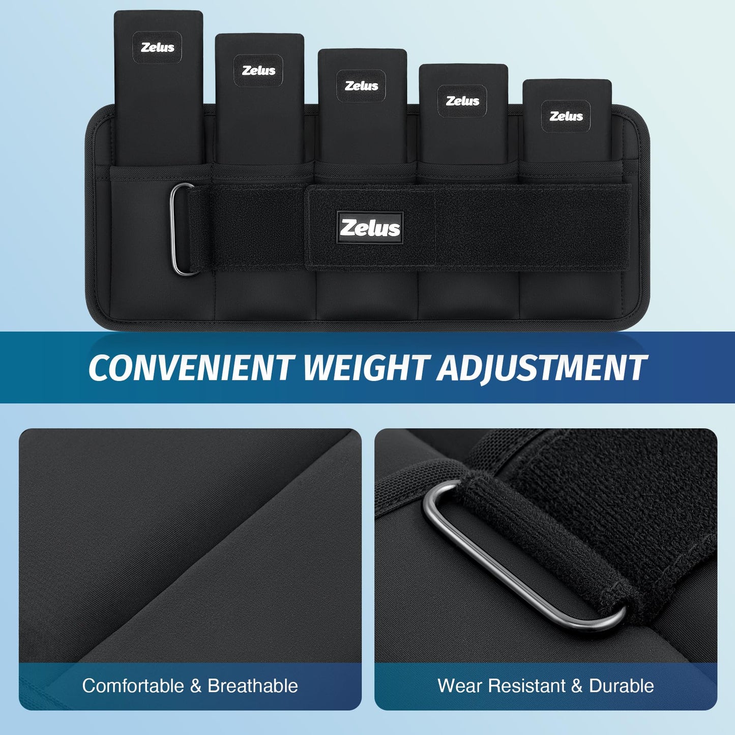 ZELUS 1 Pair Adjustable Ankle Weights, 3.5-7 lb Z-Fit Ankle Weights for Women Men, Ultra Thin Leg Weights for Women with Adjustable Straps, 0.7-3.5 lb per Arm Weight for Gym Home Yoga Jogging Walking
