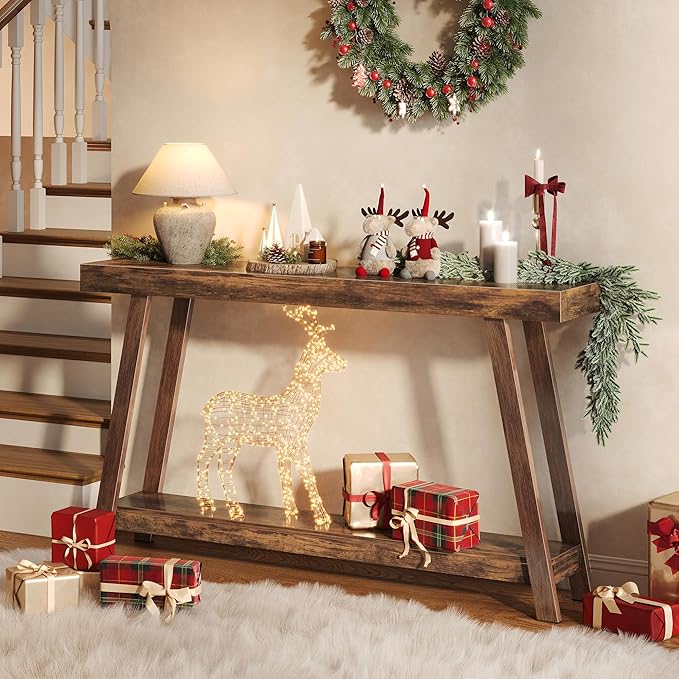 Huuger Console Table with Charging Station, USB-C Port, 2 Tiers Entryway Table