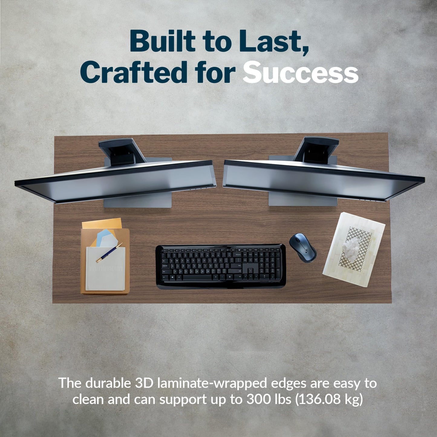 Vari Table 48x24 Office Desk – Modern Computer Desk & Workstation for Home Office or Commercial Workspace, 300 lb Capacity (Walnut/Black)
