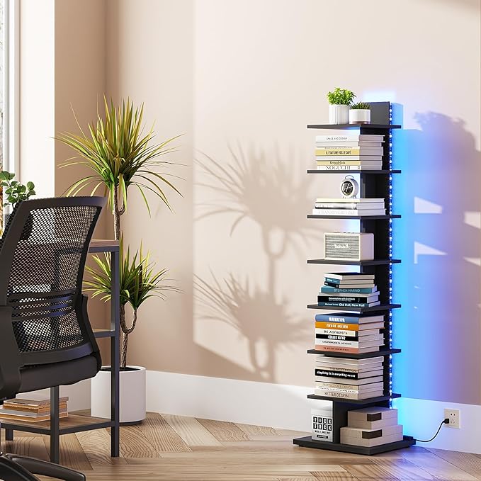 TUTOTAK Narrow Bookshelf, 8-Tier Bookcase