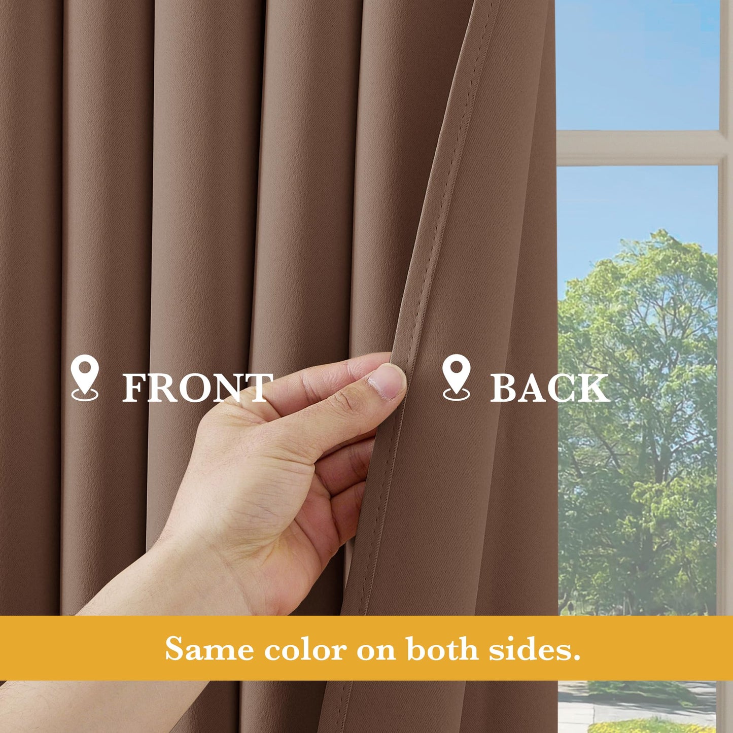 RYB HOME Short Curtains Blackout for Small Windows, Grommet Top Tiers Valance Set for Bath Window Shades for Office/Loft/Kitchen Cabinet/Coffee, 52-inch Wide x 36-inch Long, Mocha, 1 Pair
