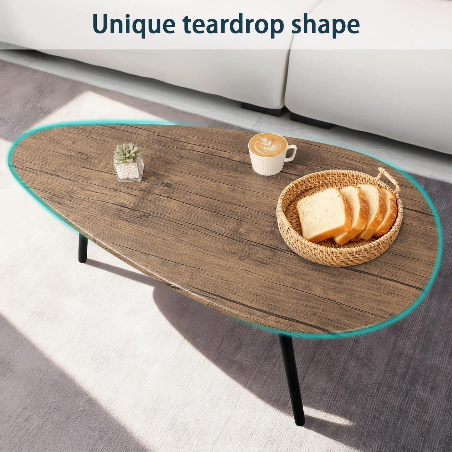 WDSHIYI Coffee Table Modern Oval Coffee Tables Retro Center Table for Small Space Mid Century Rustic Accent Table for Living Room Home Office, Easy Assembly 22" D x 43" W x 18" H