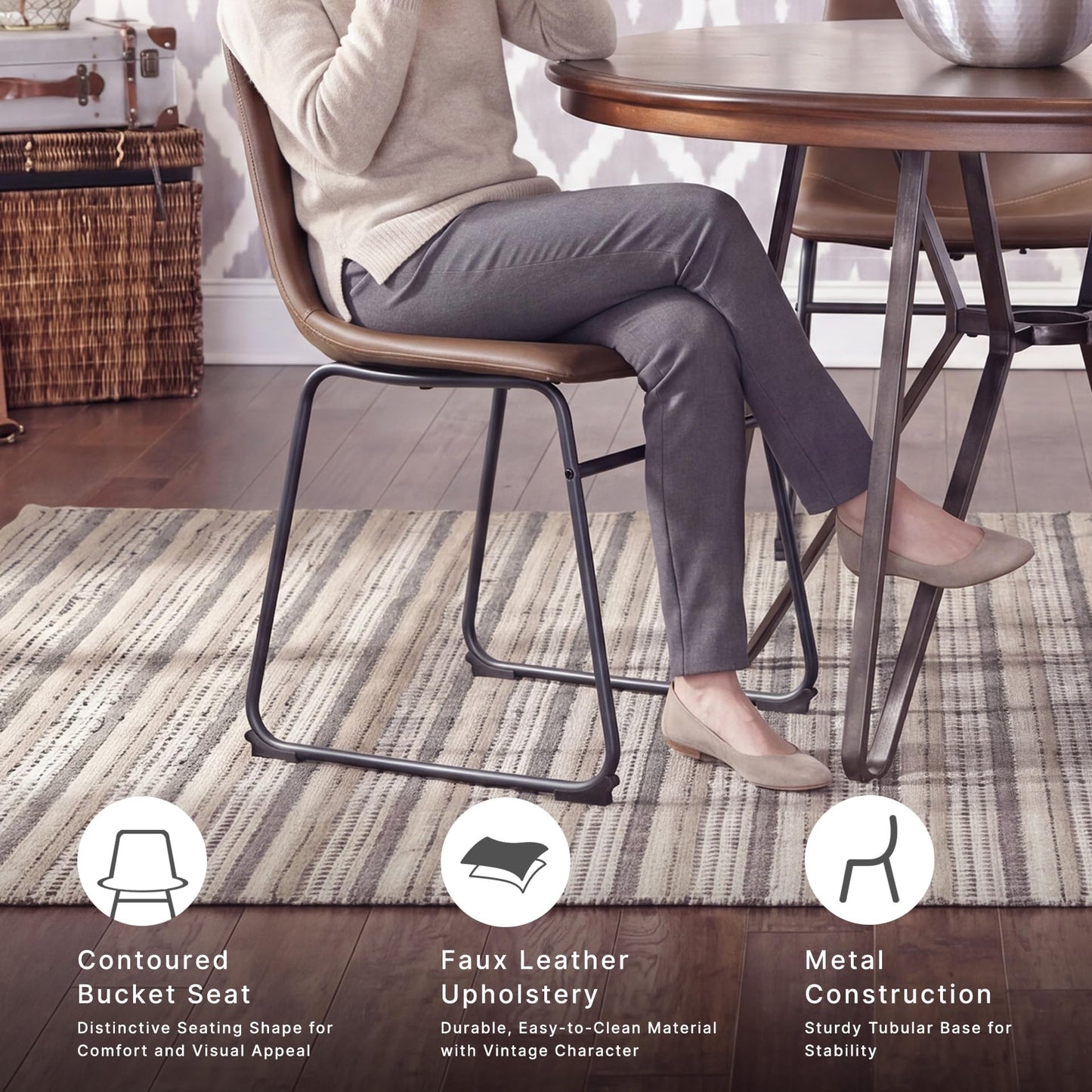 Signature Design by Ashley Mid Century Centiar 18.75" Dining Bucket Chair, 2 Count, Black and Brown