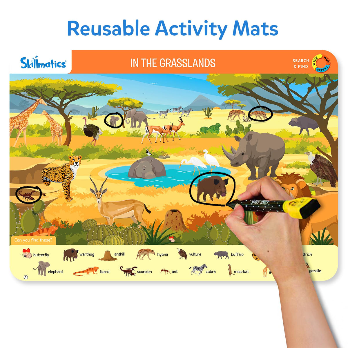 Skillmatics Search and Find Animals Educational Game - Reusable Preschool Learning Activities, Perfect for Toddlers & Kids Who Love Toys, Art & Crafts, Builds Vocabulary, Gifts for Ages 3, 4, 5, 6