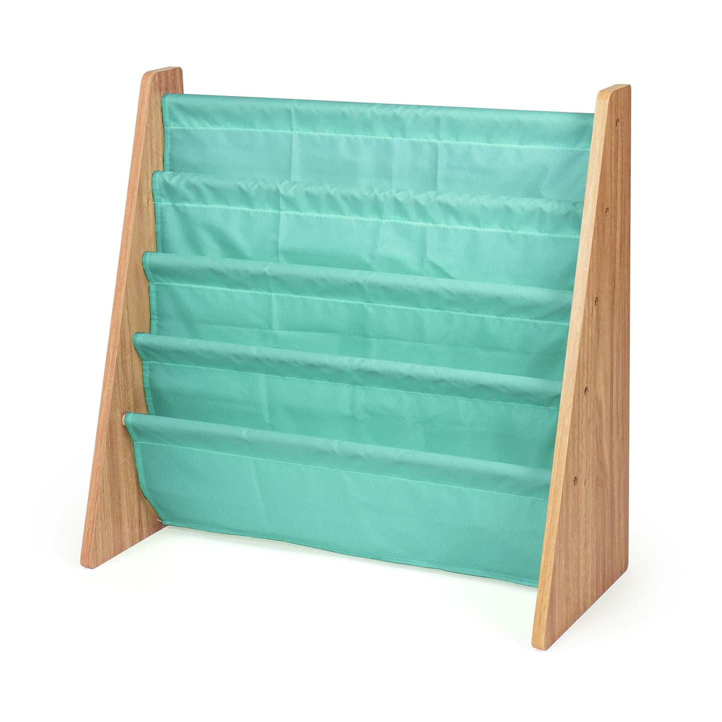 Humble Crew Kids Bookshelf, 4-Tier Front-Facing Book Display Organizer, Montessori Toddler Bookcase for Playroom, Bedroom & Reading Corner, Natural Wood/Seafoam Green