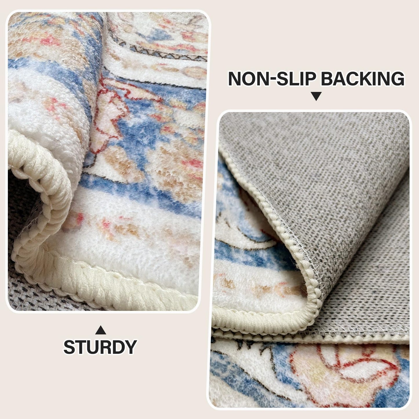 Vhong Boho Area Rugs Washable Vintage Modern Neutral Large Carpet Blue 5×7 High Traffic Rugs for Dinning Room Living Room Bedroom Farmhouse Non Slip