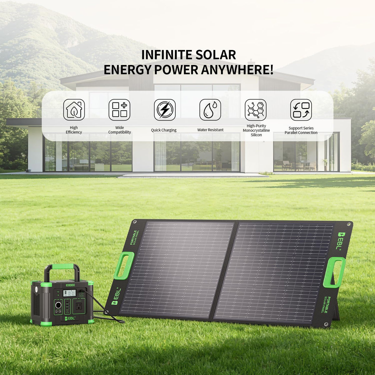 EBL 100W Solar Panel, Foldable Solar Charger for Jackery/Ecoflow/Bluetti Power Station, Portable Solar Panels w/Kickstands, High Efficiency IP65 Waterproof, Camping, RV, Off-Grid Emergency