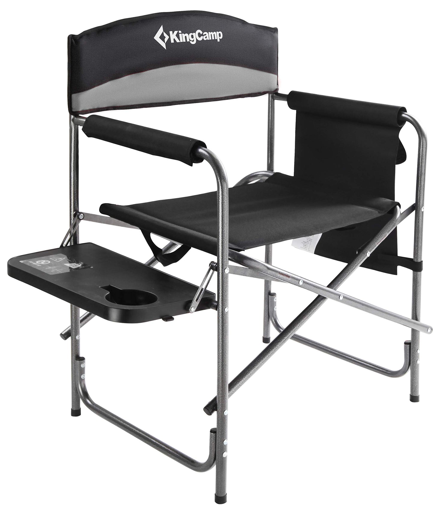 KingCamp Folding Camping Chair, Heavy Duty Portable Directors Style with Side Table Carry Handle Storage Pockets for Outdoor Tailgating Sports Backpacking Fishing, Black