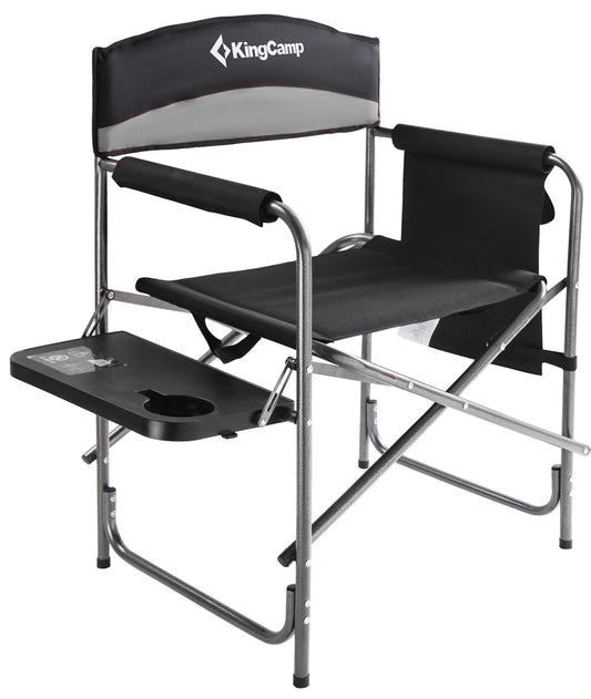 KingCamp Folding Camping Chair, Heavy Duty Portable Directors Style with Side Table Carry Handle Storage Pockets for Outdoor Tailgating Sports Backpacking Fishing, Black