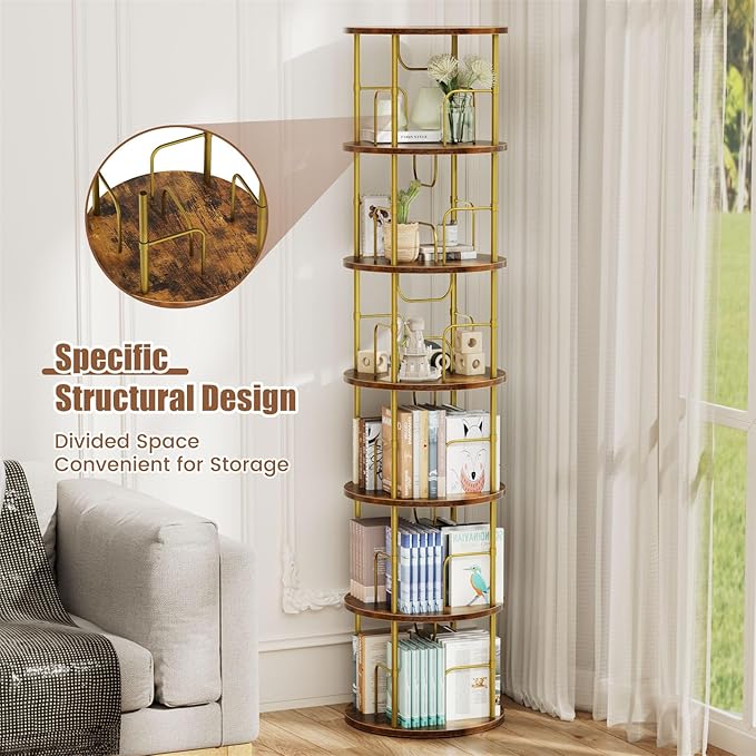 ALLSTAND 6 Tier Rotating Bookshelf, 360 ° Display Stackable Spinning Bookshelf