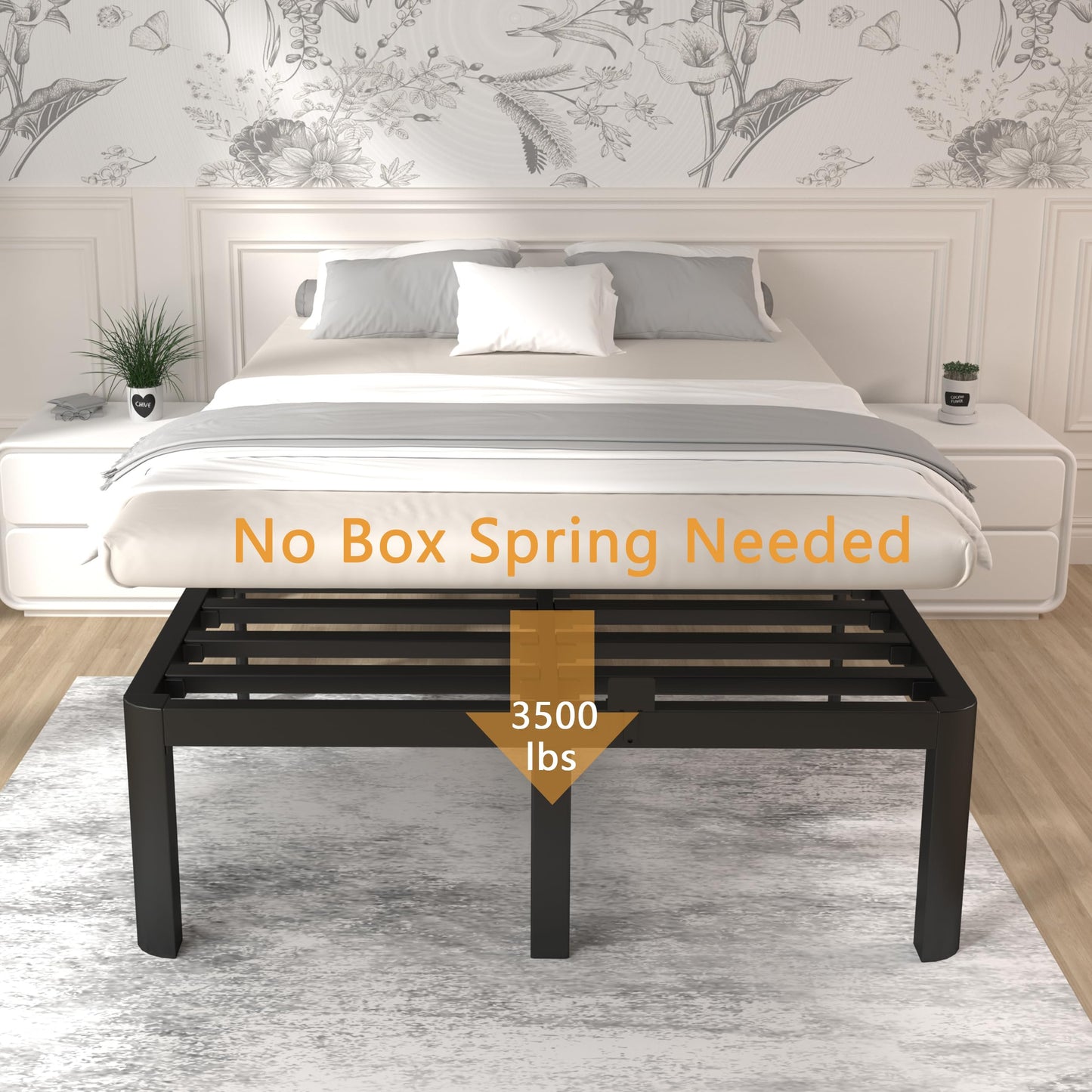 ITIMIDI Full Size Bed Frame 16 Inch High, Safety Design with Rounded Corner Legs and DIY Headboard, Heavy Duty Steel Slat Support, Metal Full Size Platform Bed Frame, No Box Spring Needed, Black