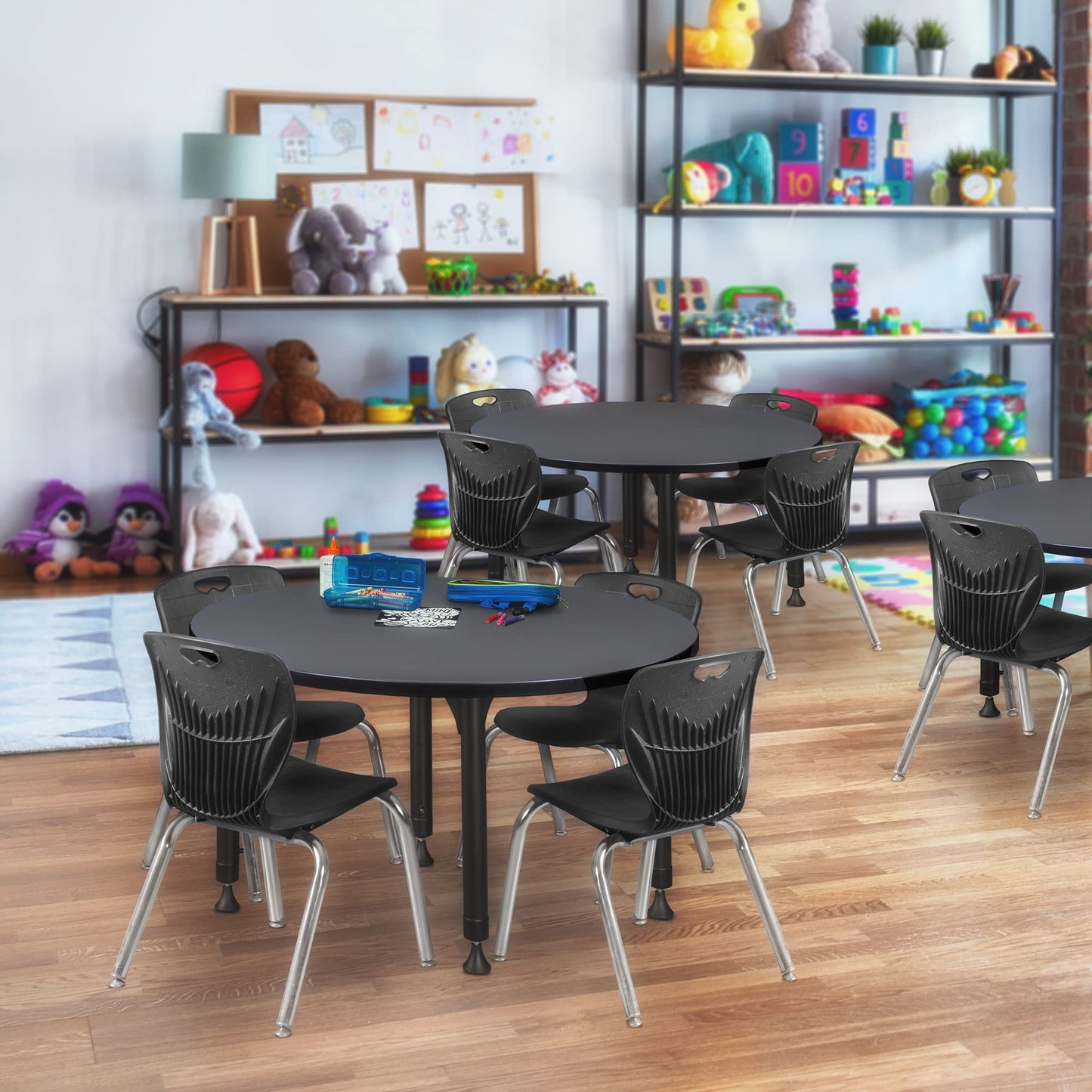 Romig Trek 36 in. Round Height Adjustable Classroom Activity Table- Grey