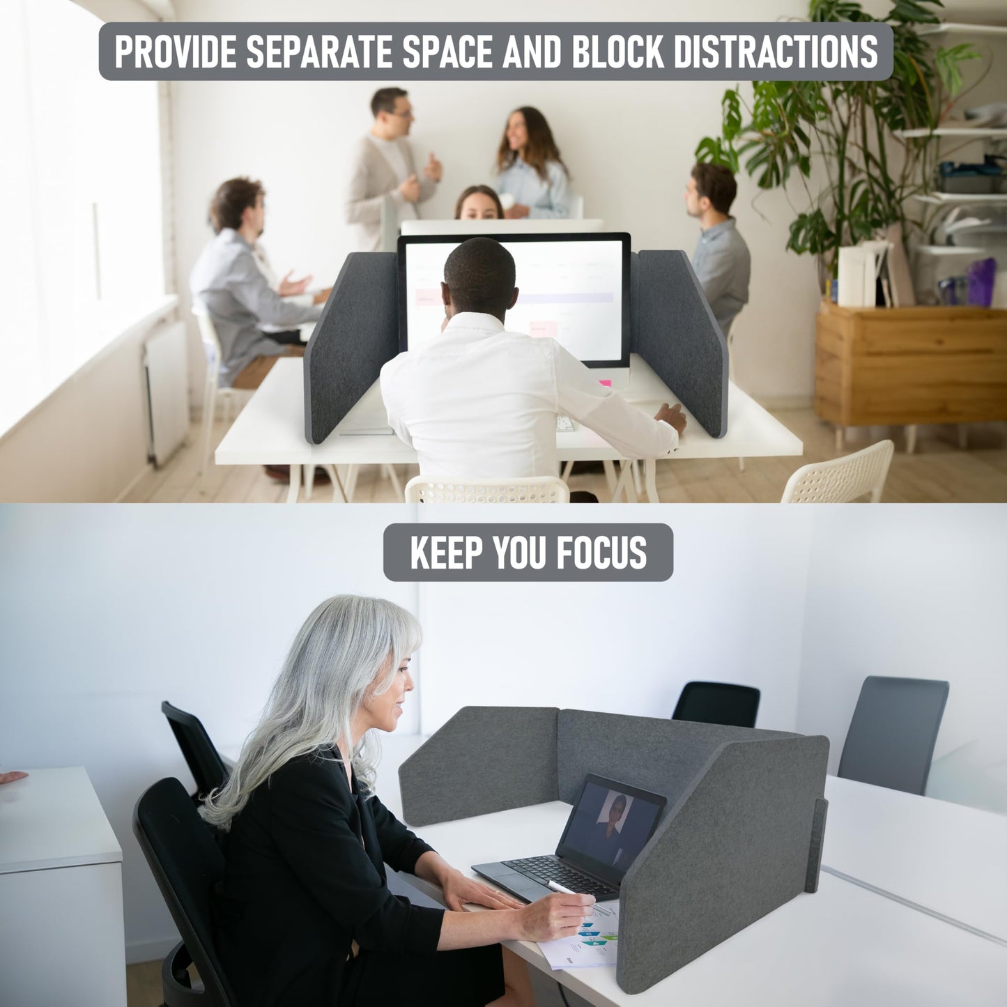 Union Acoustic 29.1" x 22.8" x 1.2" U-Shaped Desk Divider Partition, No Drill Freestanding Sound Absorbing Privacy Panel, Noise Reducing Cubicle Screen for Office Home & Classroom (African Grey)