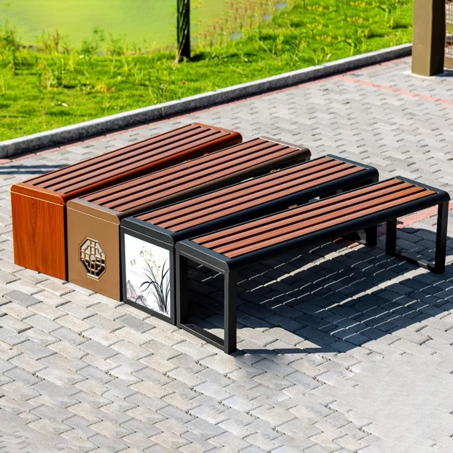 Outdoor Metal Garden Bench, Backless 2-Person Seating, Weatherproof Park Furniture, Slatted Design for Lawn, Deck, Porch & Yard Decor (120x39x42cm),120x39x42cm