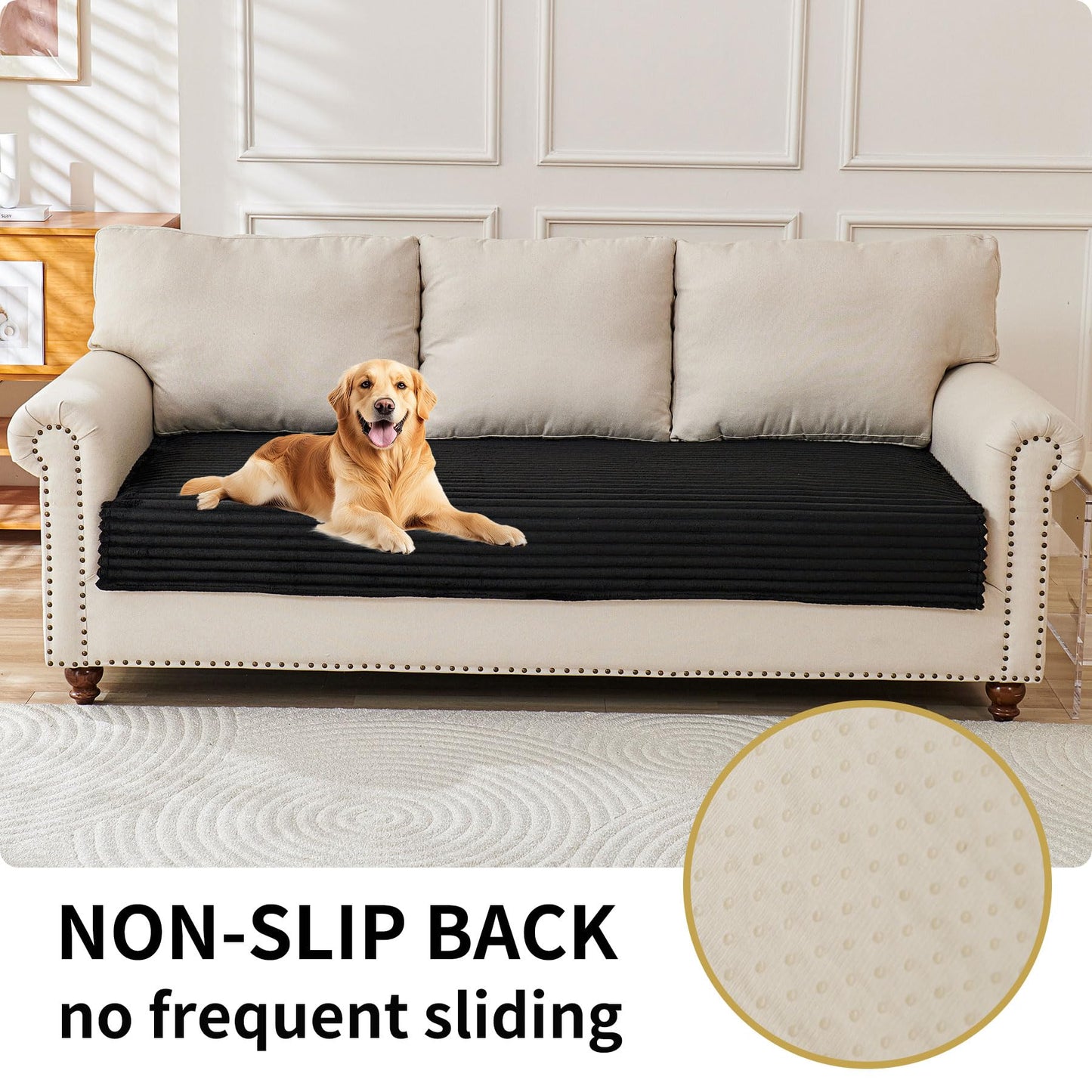 HAOMAIJIA Waterproof Couch Cover for Dogs Washable,Faux Fur Pet Couch Covers for Sofa,Soft Dog Bed Cover Non-Slip Couch Covers for 3 Cushion Couch Sofa Pet Friendly (Black, 35" x 95" 1 Pack)