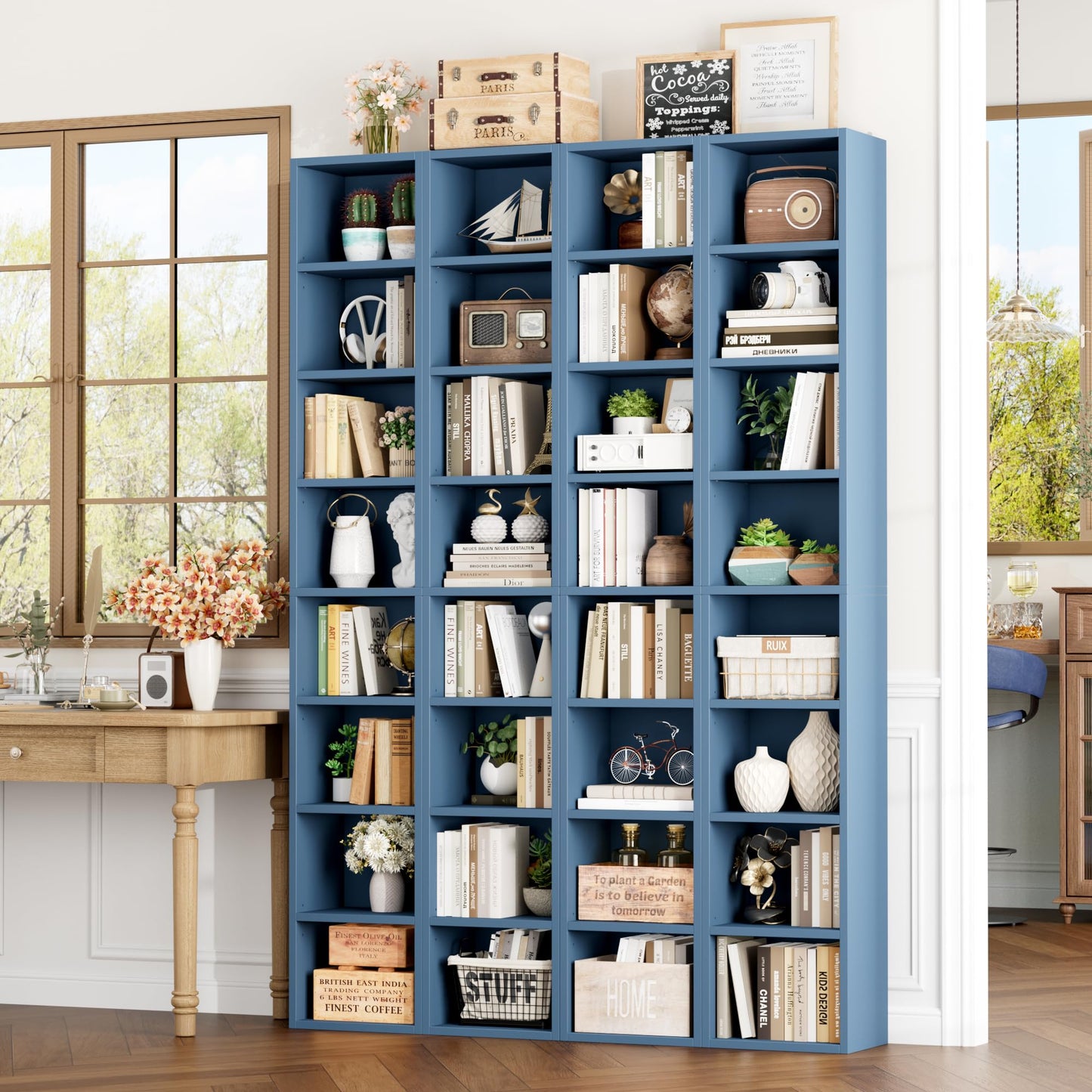 FOTOSOK 8-Tier Media Tower Rack, 11.6 X 9.3 X 70.9 Inches CD DVD Slim Storage Cabinet with Adjustable Shelves, Tall Narrow Bookcase Display Bookshelf for Home Office, Blue