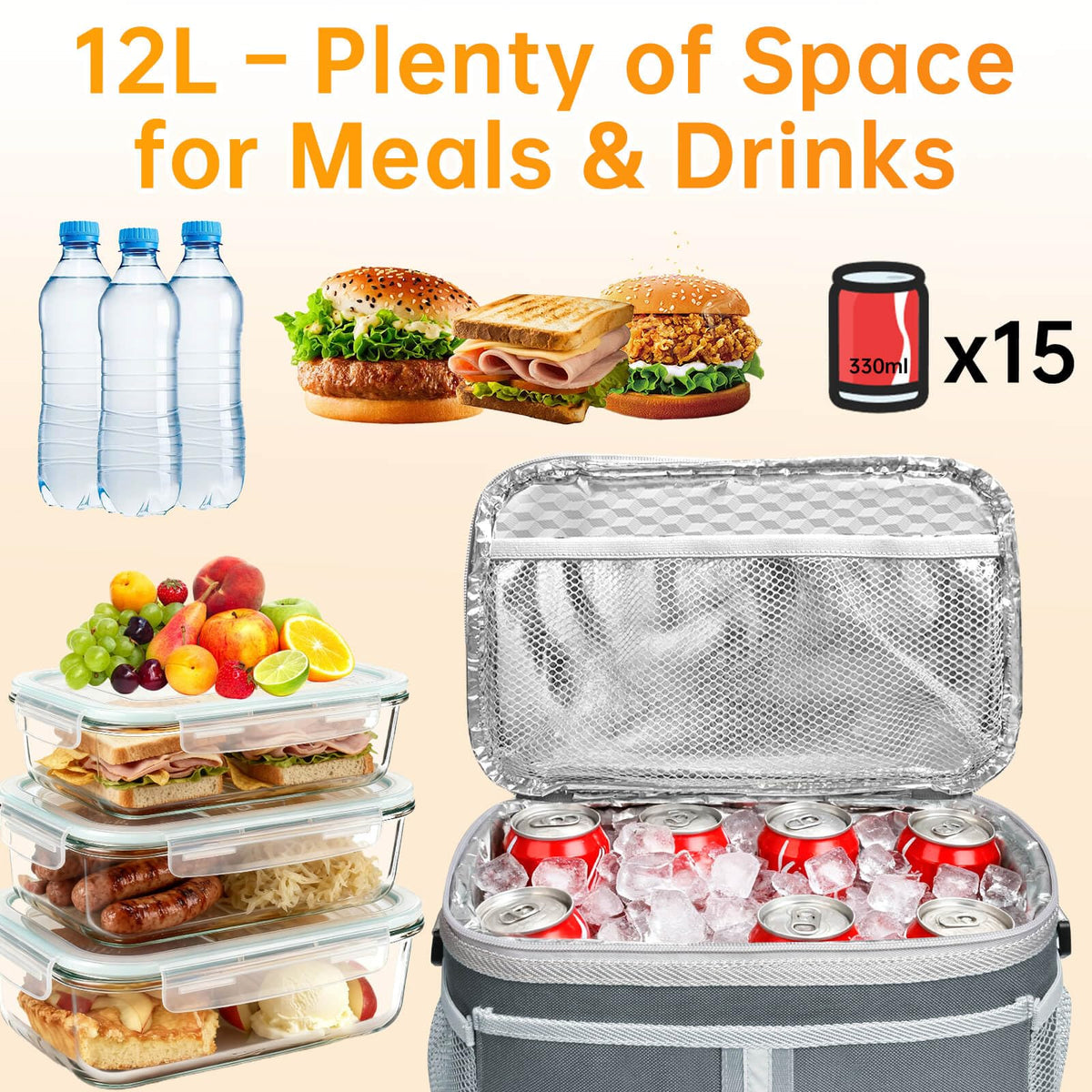 Aotto Insulated Lunch Bag - Large Thermal Tote for Women & Men, Reusable Cooler with Front Pocket, Dual Side Pockets, Interior Mesh Organizer & Adjustable Shoulder Strap for Office, Travel, Picnic