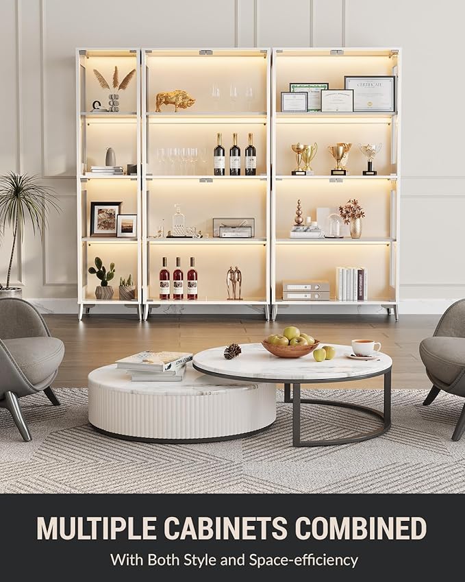 Display Cabinet with Glass Doors, 4-Tier Curio Cabinet, Adjustable Shelves