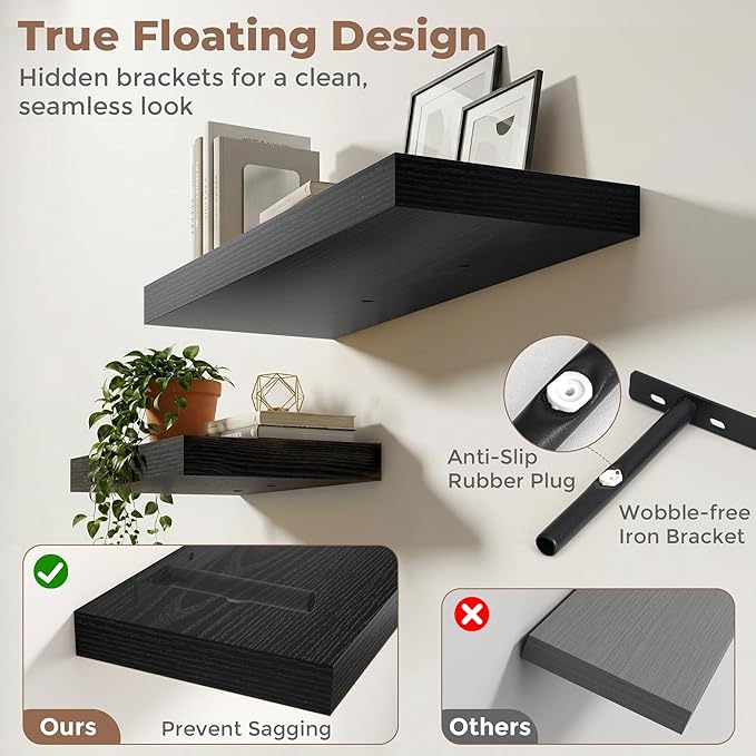 12 inch Deep Floating Shelves for Wall, 24 inch Wide Engineered Wood Wall