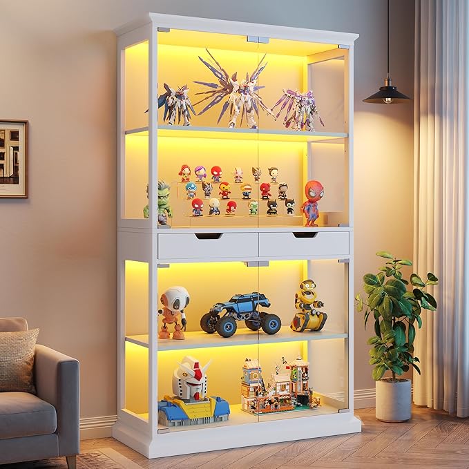 Jocoevol Display Cabinet with Glass Doors, 4-Tier Glass Display Case with Human