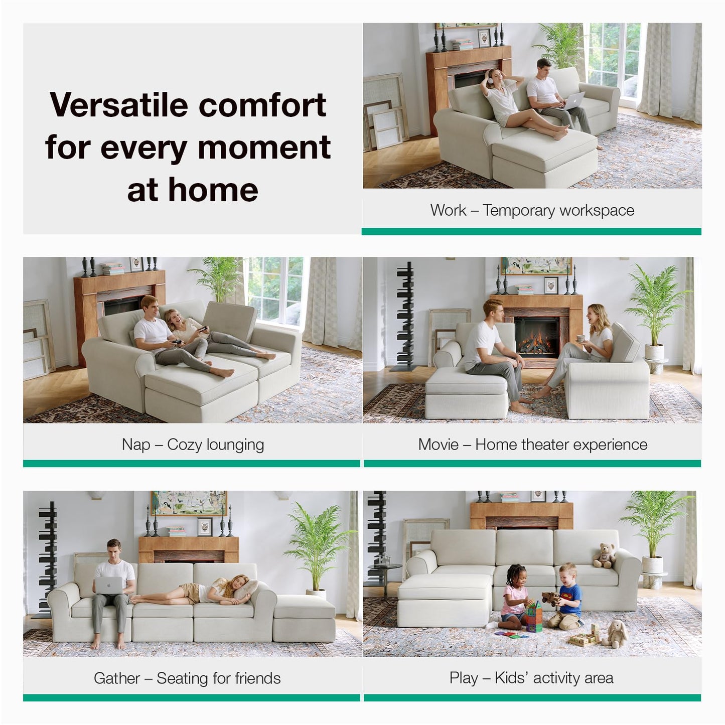 Novilla 108" Modular Sectional Sofa, Modular Sectional Couches for Living Room Bedroom, Chenille Removable Cover Cloud Couch Sectional with Smarts Coil® Support L-Shaped Couch(Beige, Ottoman)