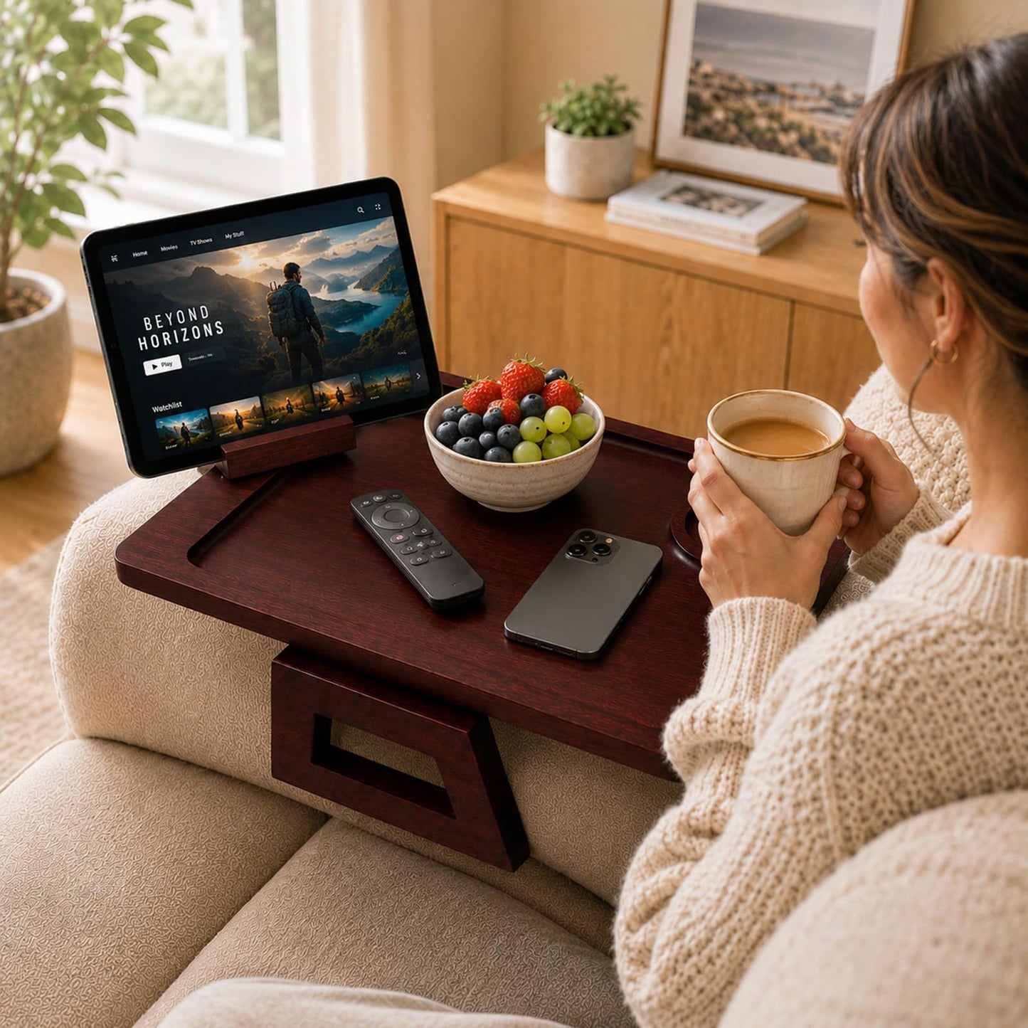 Couch Trays & Sofa Armrest Table - Multi-Functional Arm Trayes for Couch, Perfect Sofa Arm Tray Table for Snacks & Drinks