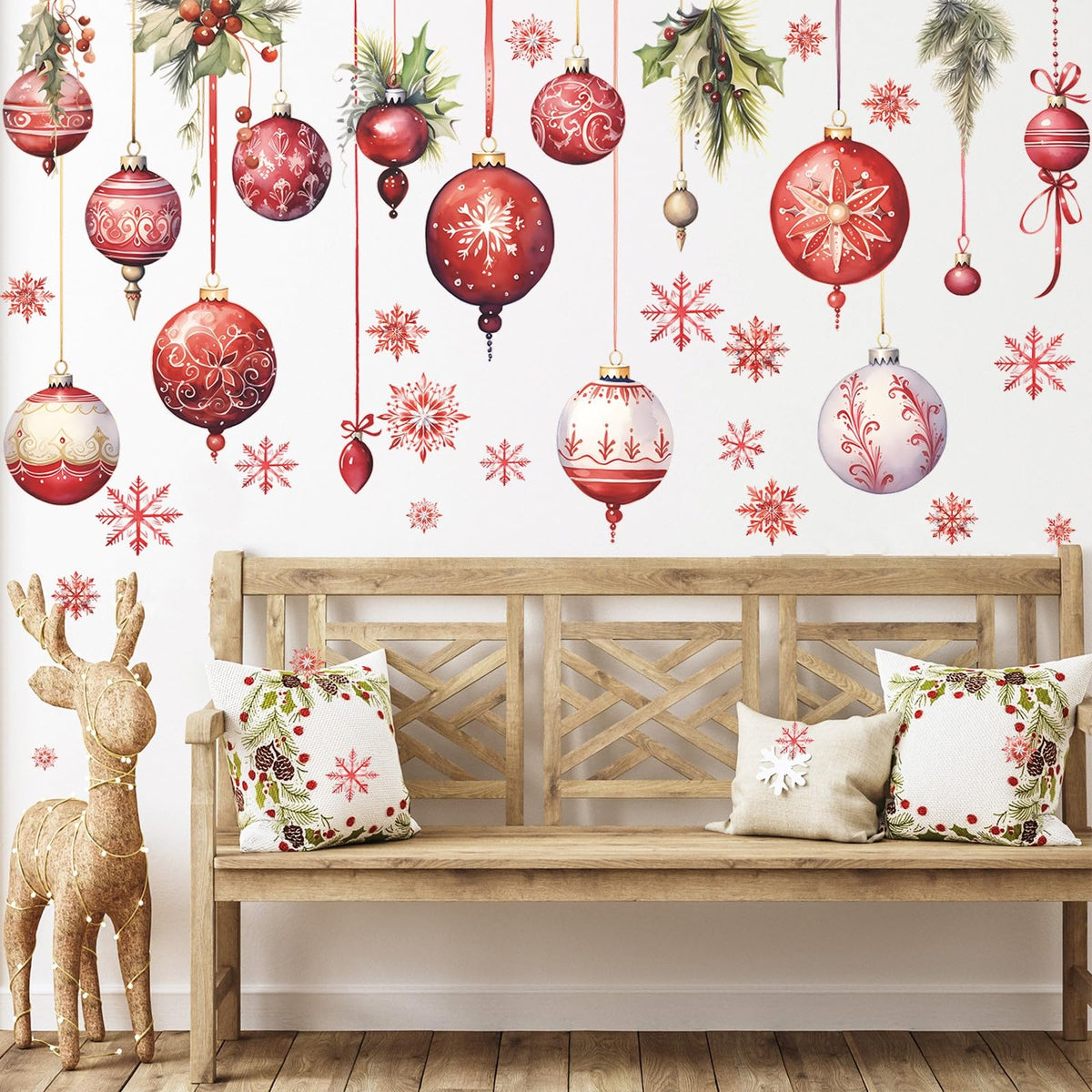 Merry Christmas Wall Decals Pine Cone Snowflake Wall Stickers Christmas Winter Home Wall Art Decor for Kids Room Classroom Office Bedroom Living Room Kitchen Playroom Decor (Snowflake)