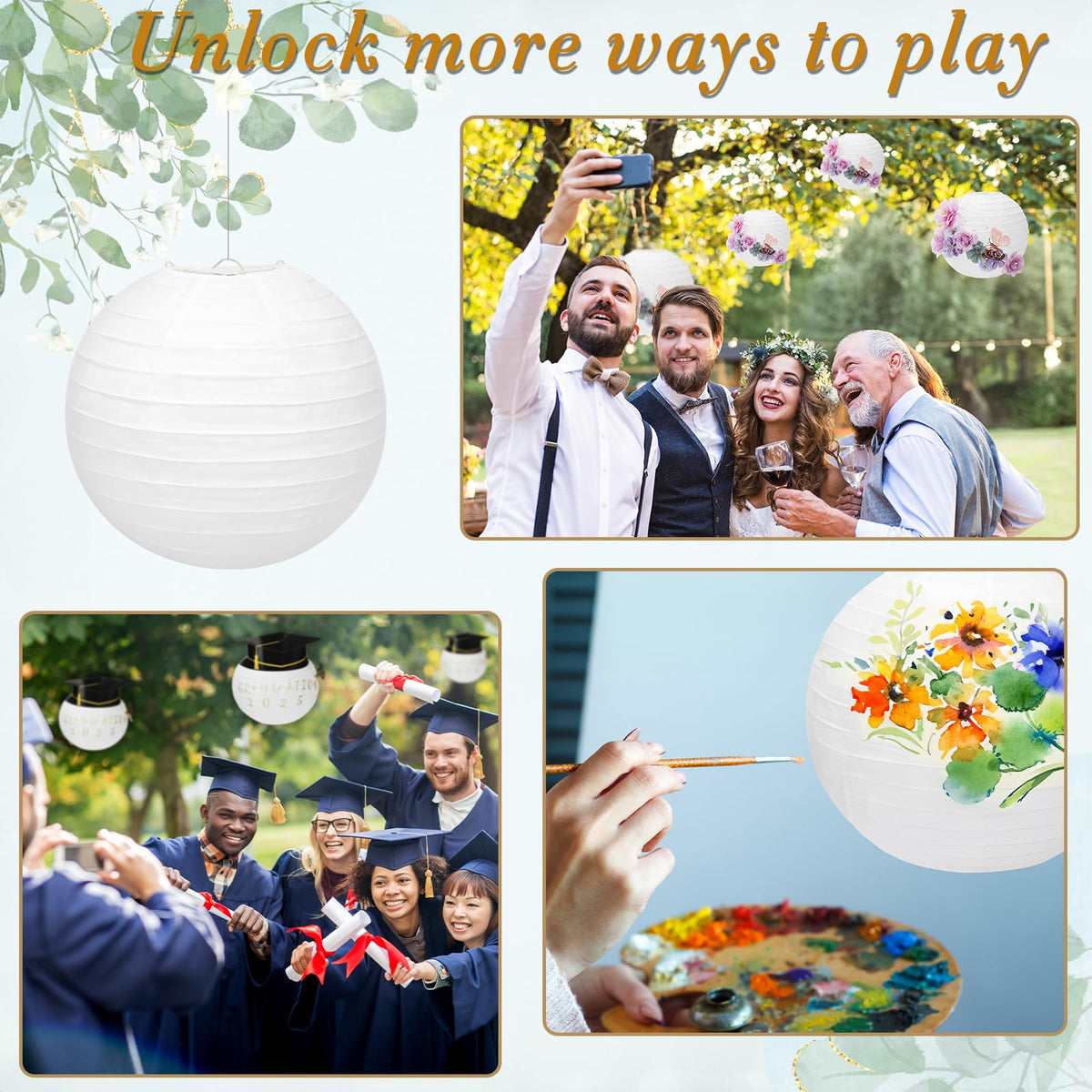 24 Packs White Paper Lanterns 8 Inch Chinese Japanese Hanging Paper Lanterns Lamp Round with Clear Fishing Line DIY Table Centerpiece Decoration for Wedding Birthday Party Baby Shower Indoor Outdoor