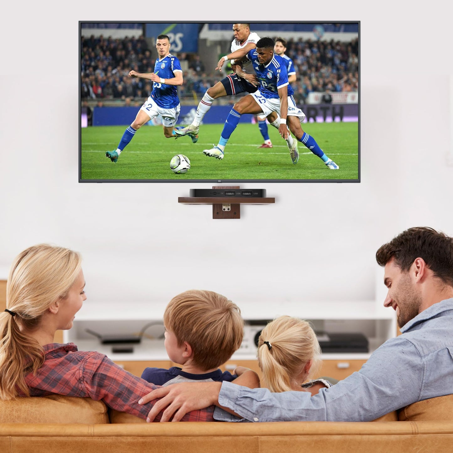 NIUBEST Floating Projector Wall Mount TV Shelf,Wooden Wall Mounted Under TV Floating Shelf for Projector, PS5, DVD Player,Game Console, Cable Box,1Tier (Walnut)