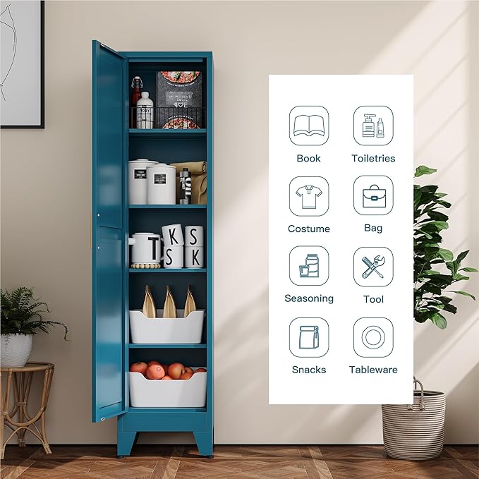 YAUWOH White Narrow Metal Storage Cabinet, Tall Freestanding Cabinet