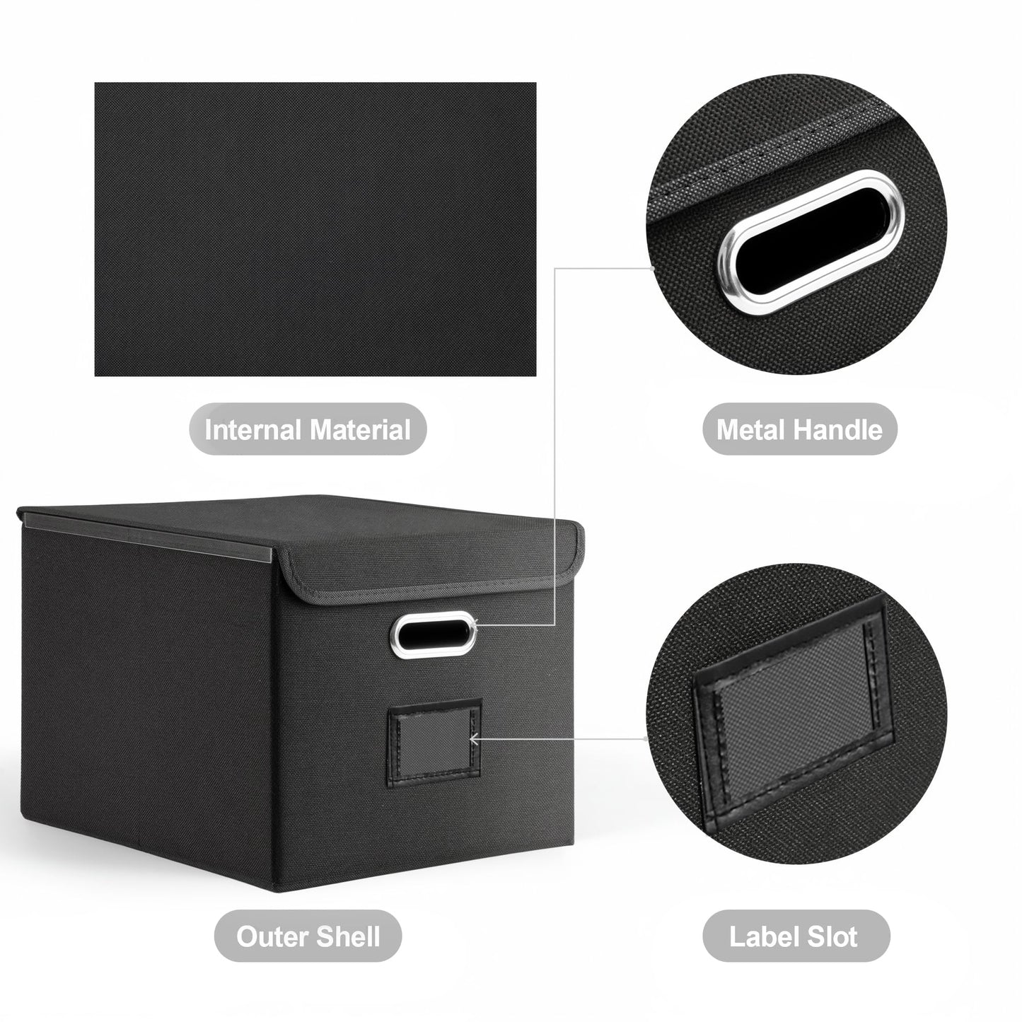 Hleelomi Collapsible File Box with Lid & Plastic Slide - Hanging Document Organizer for Office/Home, 14.96x12.6x10.83 Inch,Decorative Home File Bin,Black, 1 Pack (No Folders Included)