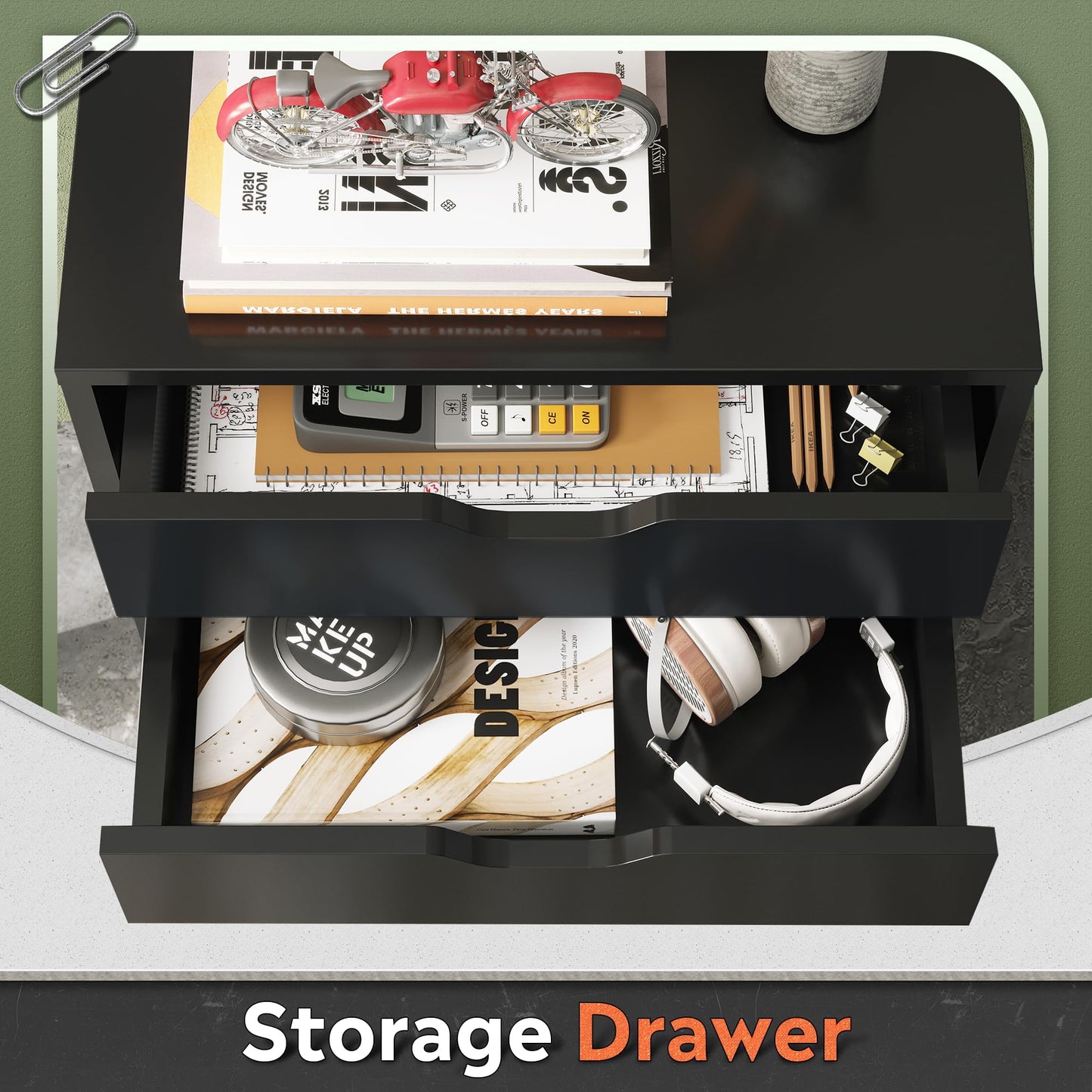 DEVAISE 5-Drawer Chest, Wood Storage Dresser File Cabinet with Wheels, Mobile Dresser for Home Office, Black